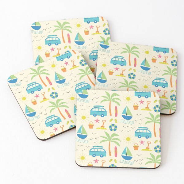 Item preview, Summer Beach Pattern with palm tree, surfboard, sun and boats  designed and sold by Yasminepatterns .