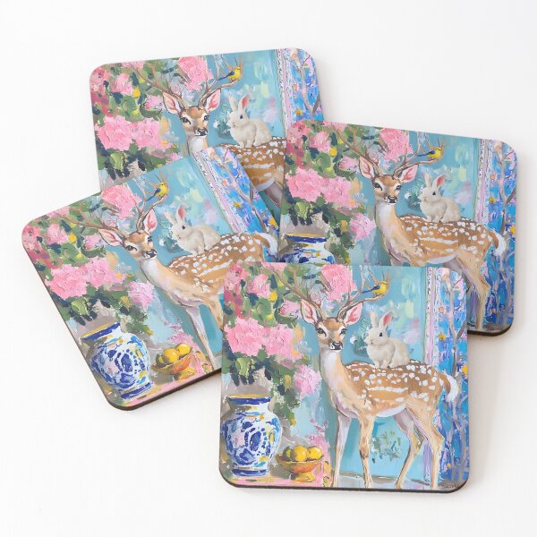 Item preview, Grandmillennial art, A Free Ride Anyone? Deer and bunny art designed and sold by SophieClimaArt.