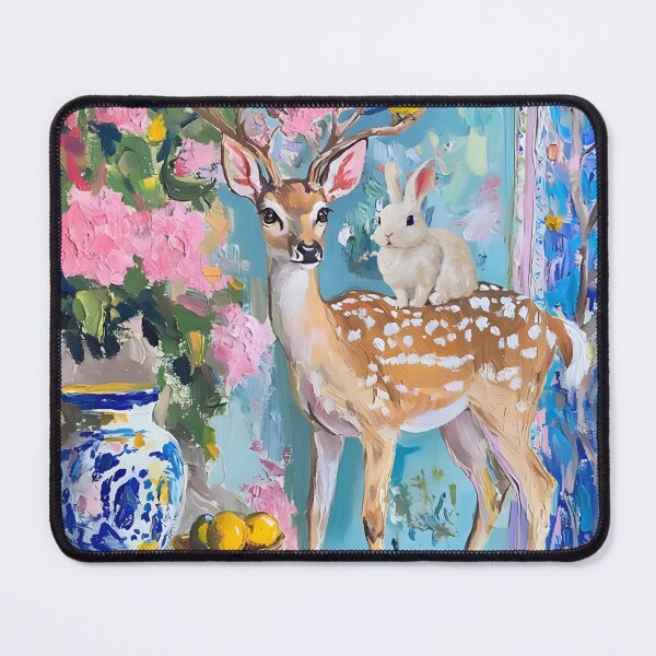 Item preview, Grandmillennial art, A Free Ride Anyone? Deer and bunny art designed and sold by SophieClimaArt.