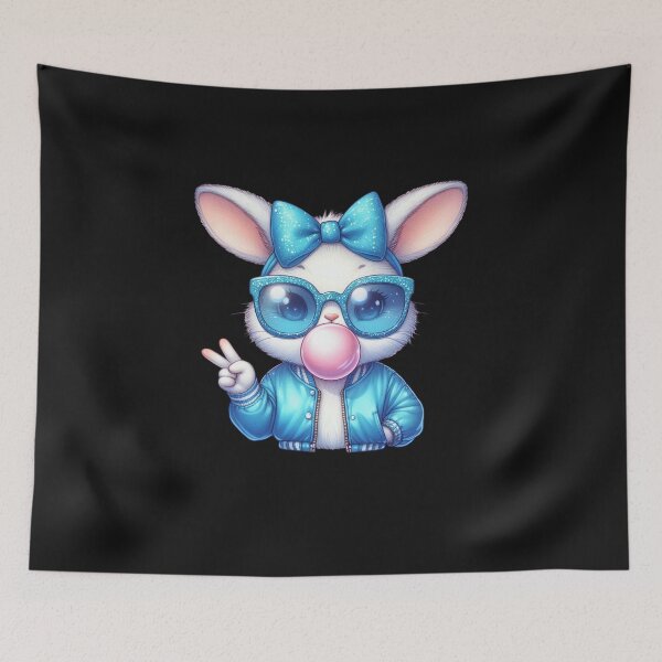 Item preview, Easter Bunny Blowing Bubble Happy Easter Bunny Coquette Bow  designed and sold by TalalosART.