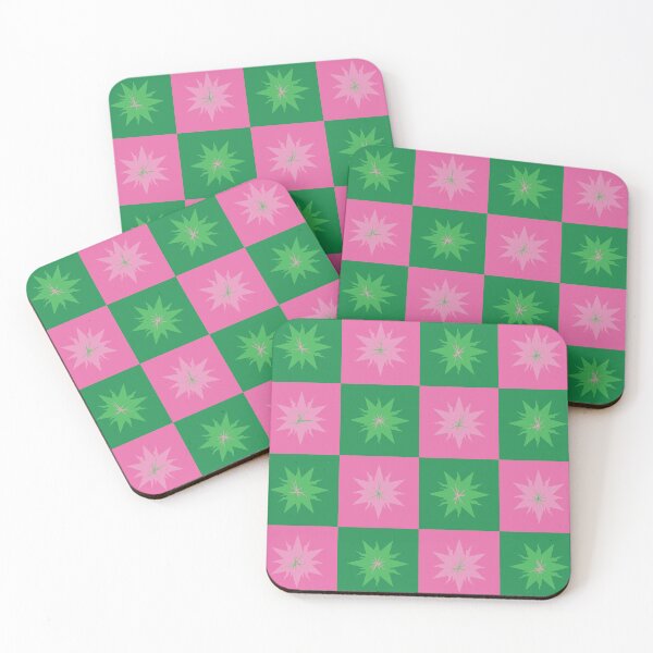 Item preview, Checker Starbursts Pattern - Gravity Green and Popular Pink designed and sold by Daniel Bevis Design.
