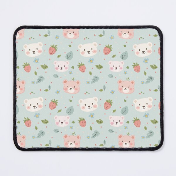 Item preview, cute kawaii bears and strawberries on blue background designed and sold by PoppyLaneStudio.