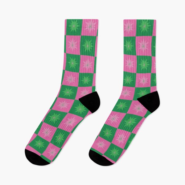 Item preview, Checker Starbursts Pattern - Gravity Green and Popular Pink designed and sold by Daniel Bevis Design.