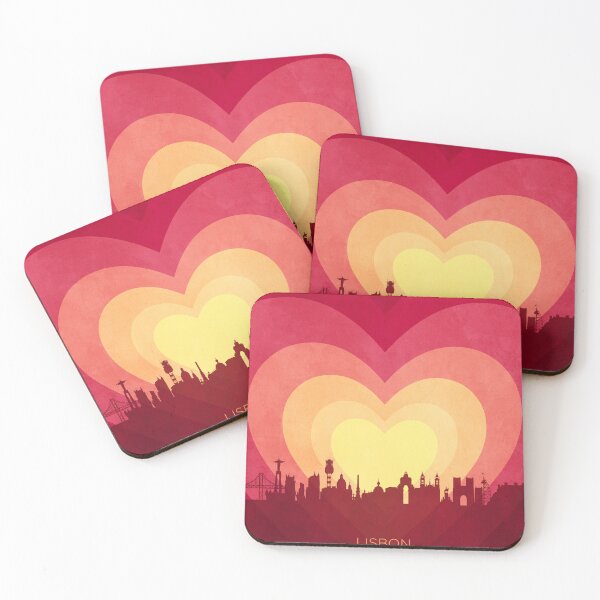 Item preview, Lisbon Portugal Skyline Hearts Red Yellow designed and sold by ArtPrints.