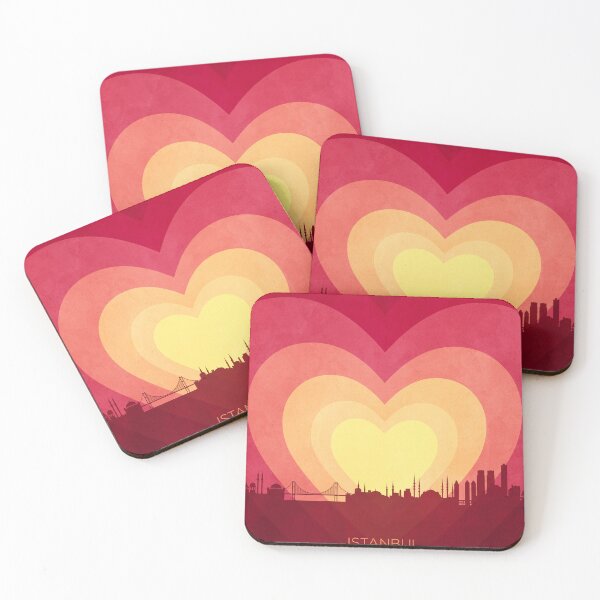 Item preview, Istanbul Turkey Skyline Hearts Red Yellow designed and sold by ArtPrints.
