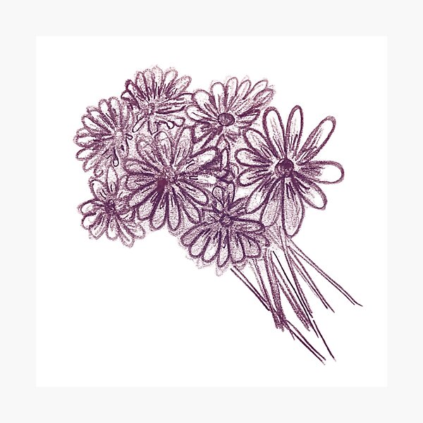 Item preview, Cherry Hue Pencil Sketched Wildflower Bouquet designed and sold by Uplifting Vib'n Design and Decor .