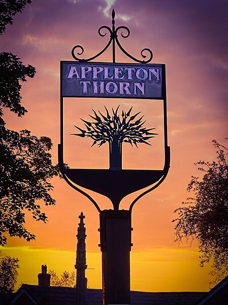 The Thorn at Appleton Thorn village centre, sunset, South Warrington, Cheshire, UK