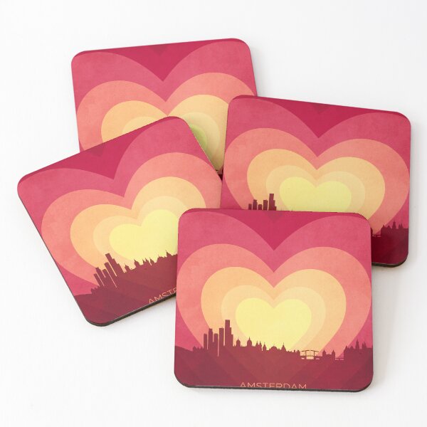 Item preview, Amsterdam The Netherlands Skyline Hearts Red Yellow designed and sold by ArtPrints.