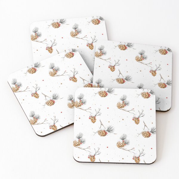 Item preview, minimalistic watercolour pine cones and red berries designed and sold by PoppyLaneStudio.