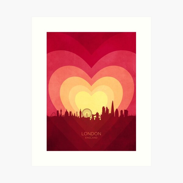 Vista previa del artículo con la obra «Londres Inglaterra Skyline Corazones Rojo Amarillo», diseñado y vendido por ArtPrints.