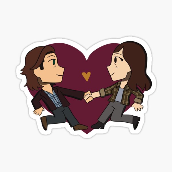 Vista previa del artículo con la obra «Pegatina de corazón de Sam y Eileen», diseñado y vendido por BeanyMachine.