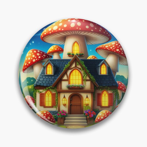 Item preview, Cartoon fairytale funghi house under a night sky designed and sold by EmeraldeaArt.