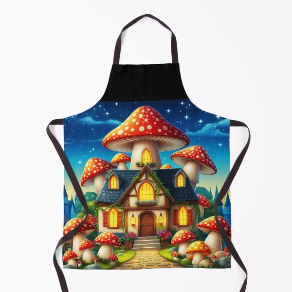 Item preview, Cartoon fairytale funghi house under a night sky designed and sold by EmeraldeaArt.