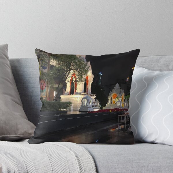 Item preview, A serene night scene of the Ganesha Shrine and Trimurti Shrine in Bangkok, designed and sold by BARTISTA DESIGN.