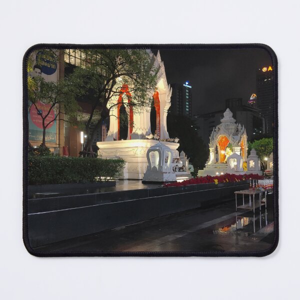 Item preview, A serene night scene of the Ganesha Shrine and Trimurti Shrine in Bangkok, designed and sold by BARTISTA DESIGN.