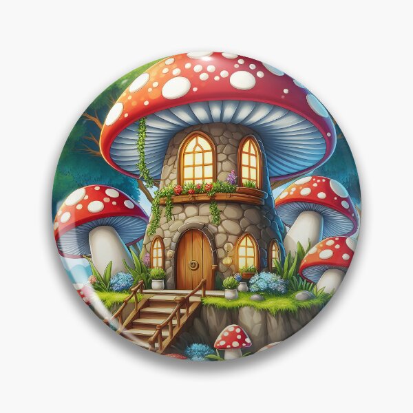 Item preview, A fairytale mushroom house under a night sky Cartoon style designed and sold by EmeraldeaArt.