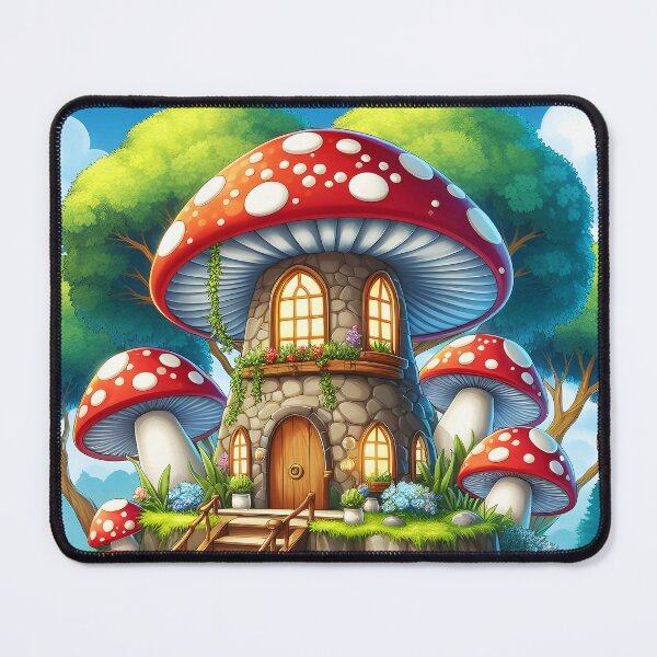 Item preview, A fairytale mushroom house under a night sky Cartoon style designed and sold by EmeraldeaArt.