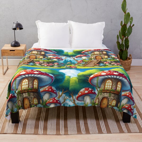 Item preview, A fairytale mushroom house under a night sky Cartoon style designed and sold by EmeraldeaArt.