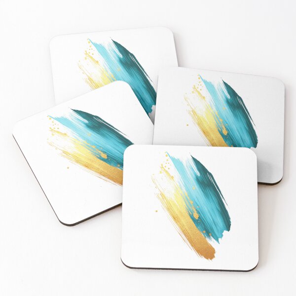 Item preview, A diagonal brushstroke in turquoise and gold, abstract and dramatic design designed and sold by SagasArt.