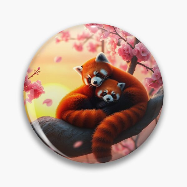 Item preview, Two cute red pandas curling in love on a pink blossoming sakura tree branch designed and sold by EmeraldeaArt.