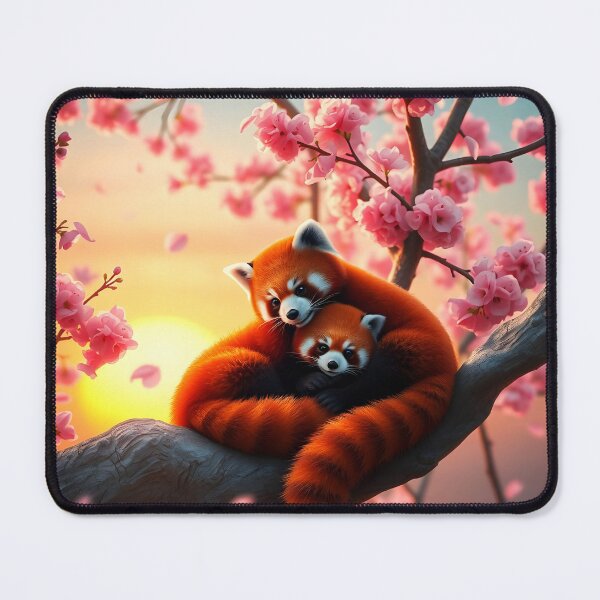Item preview, Two cute red pandas curling in love on a pink blossoming sakura tree branch designed and sold by EmeraldeaArt.