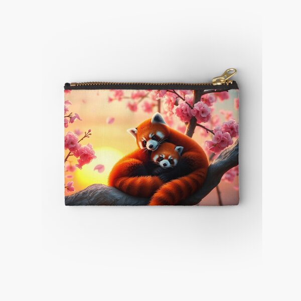 Item preview, Two cute red pandas curling in love on a pink blossoming sakura tree branch designed and sold by EmeraldeaArt.