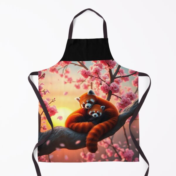 Item preview, Two cute red pandas curling in love on a pink blossoming sakura tree branch designed and sold by EmeraldeaArt.
