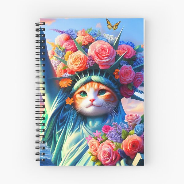 Artikelvorschau, Katzenartige Freiheitsstatue USA Kätzchenskulptur in Blüte süße Katze-Amerika-Liebhaber Digitalart entworfen und verkauft von EmeraldeaArt.