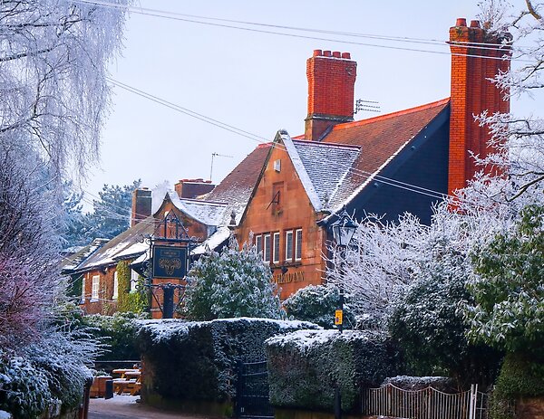 Rams Head Inn in Grappenhall Village, South Warrington, Cheshire in winter