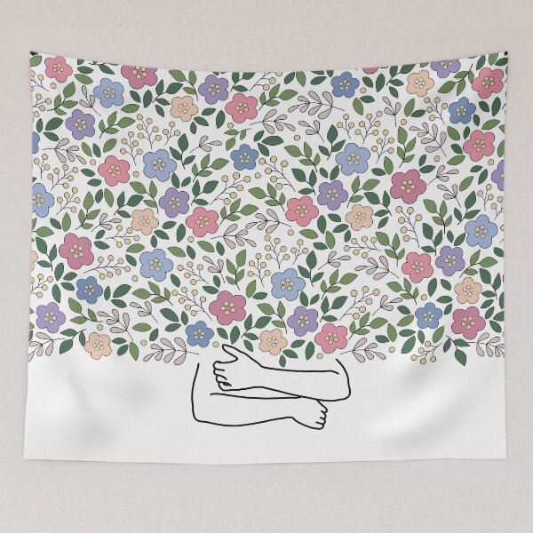 Item preview, Women Hugging colorful Flower Bouquet designed and sold by storieslanguage.