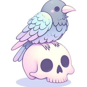 Artwork thumbnail, Pastel Cute Crow on a Skull - Spooky & Adorable Aesthetic by Kawaii-n-Spice