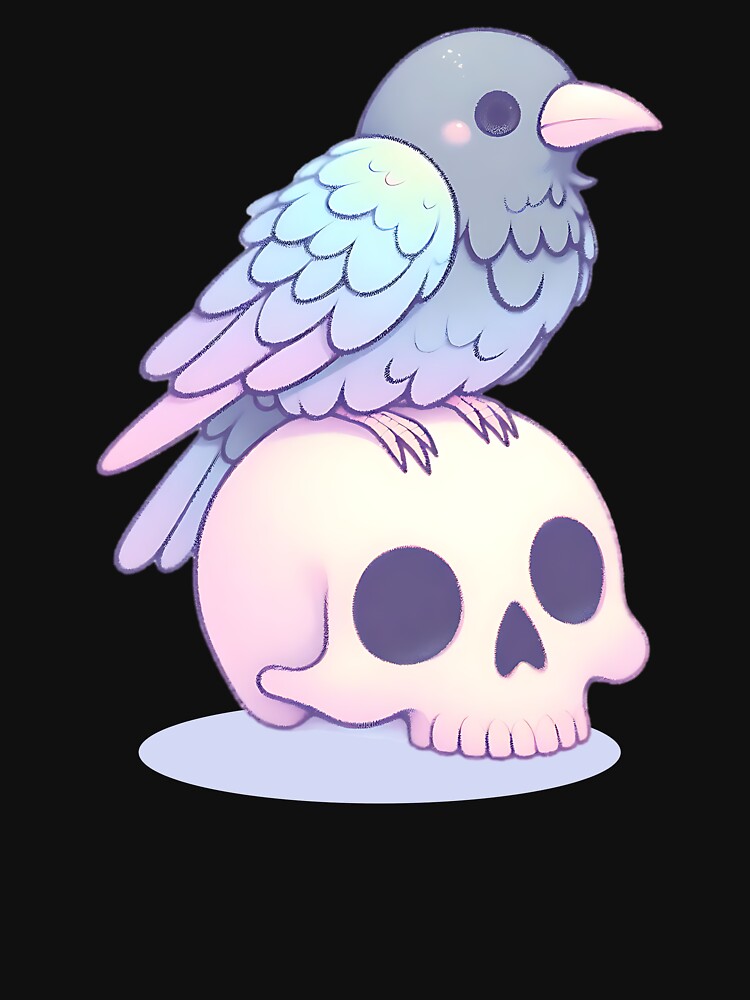 Thumbnail 7 of 7, Classic T-Shirt, Pastel Cute Crow on a Skull - Spooky & Adorable Aesthetic designed and sold by Kawaii-n-Spice.