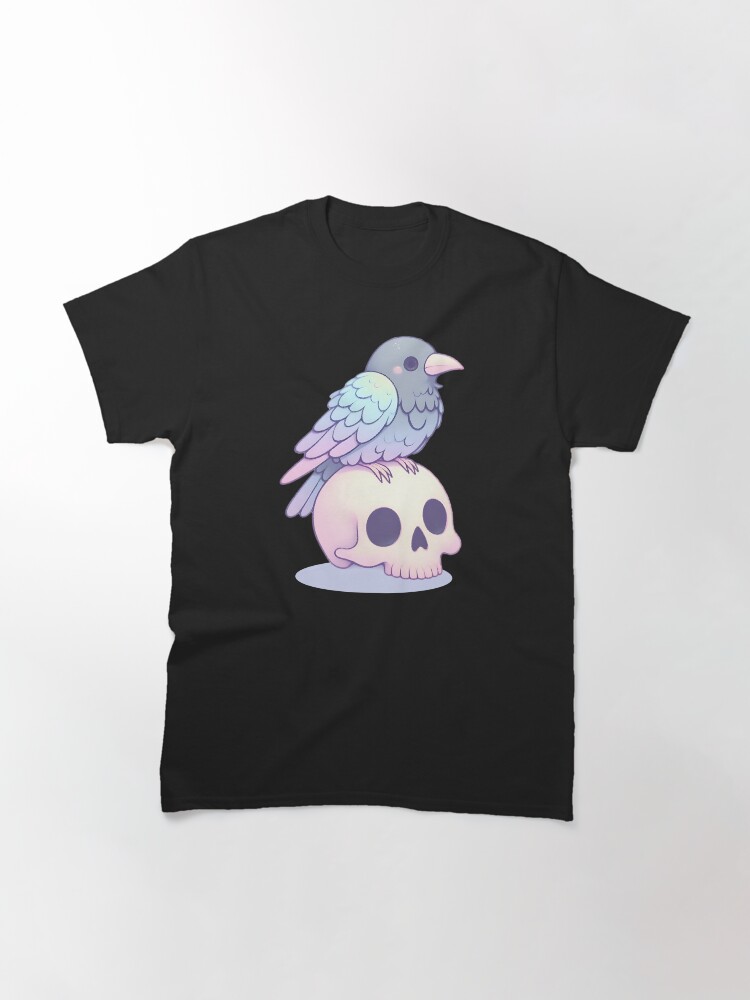 Thumbnail 3 of 7, Classic T-Shirt, Pastel Cute Crow on a Skull - Spooky & Adorable Aesthetic designed and sold by Kawaii-n-Spice.