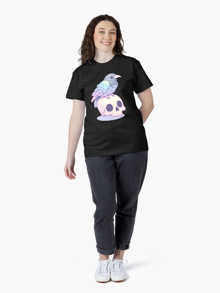 Thumbnail 4 of 7, Classic T-Shirt, Pastel Cute Crow on a Skull - Spooky & Adorable Aesthetic designed and sold by Kawaii-n-Spice.