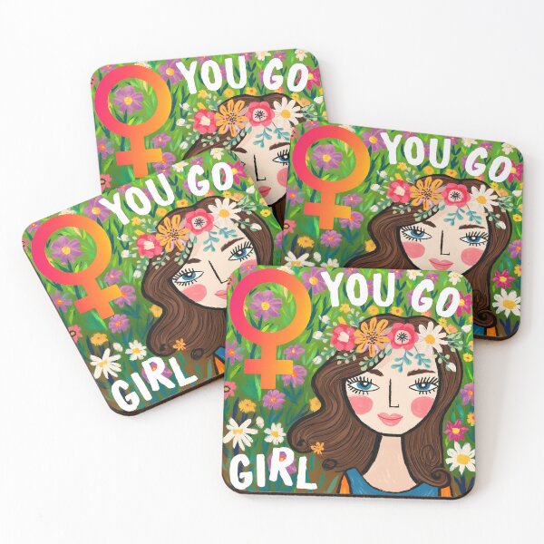 Item preview, You Go Girl - artsy girl with female symbol floral ackdrop - girlspower motivation designed and sold by EmeraldeaArt.