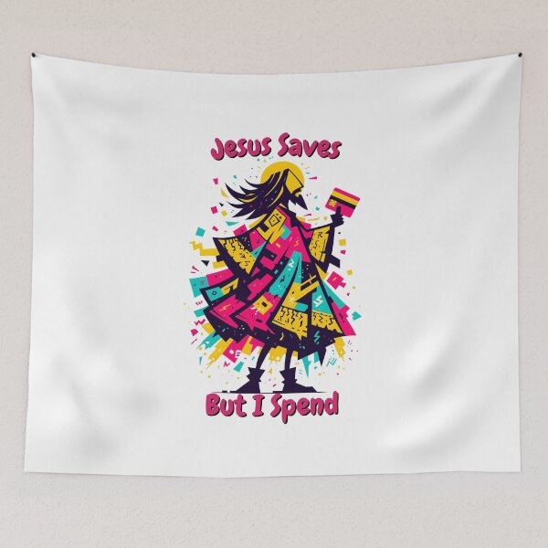 Item preview, Jesus Saves But I Spend – Funny Capitalism Satire designed and sold by SADStyleDesigns.
