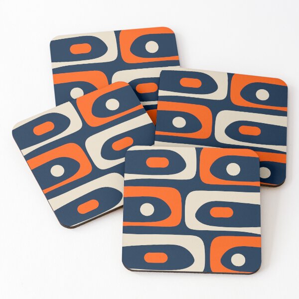 Item preview, Mid Century Modern Abstract Retro Piquet Pattern Navy Blue Orange Beige designed and sold by kierkegaard.