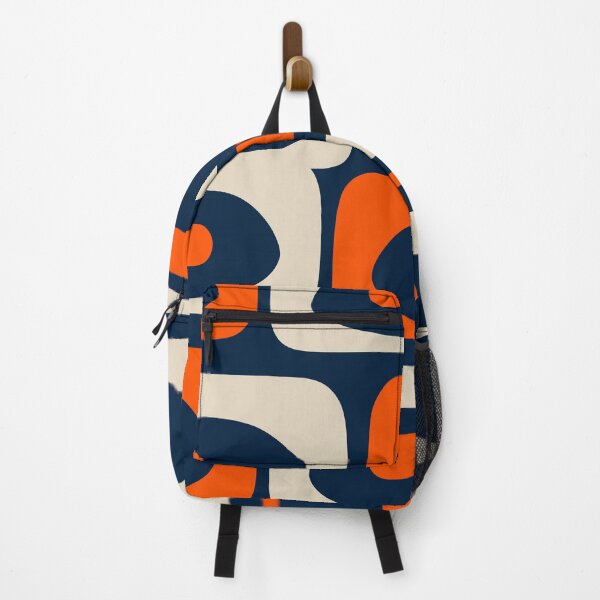 Item preview, Mid Century Modern Abstract Retro Piquet Pattern Navy Blue Orange Beige designed and sold by kierkegaard.