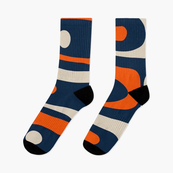 Item preview, Mid Century Modern Abstract Retro Piquet Pattern Navy Blue Orange Beige designed and sold by kierkegaard.