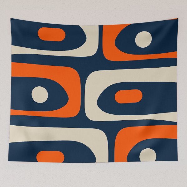 Item preview, Mid Century Modern Abstract Retro Piquet Pattern Navy Blue Orange Beige designed and sold by kierkegaard.