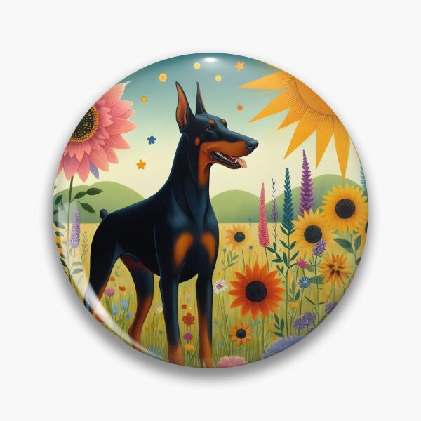 Item preview, Floral dobermann cute dog portrait illustration on summer meadow designed and sold by EmeraldeaArt.