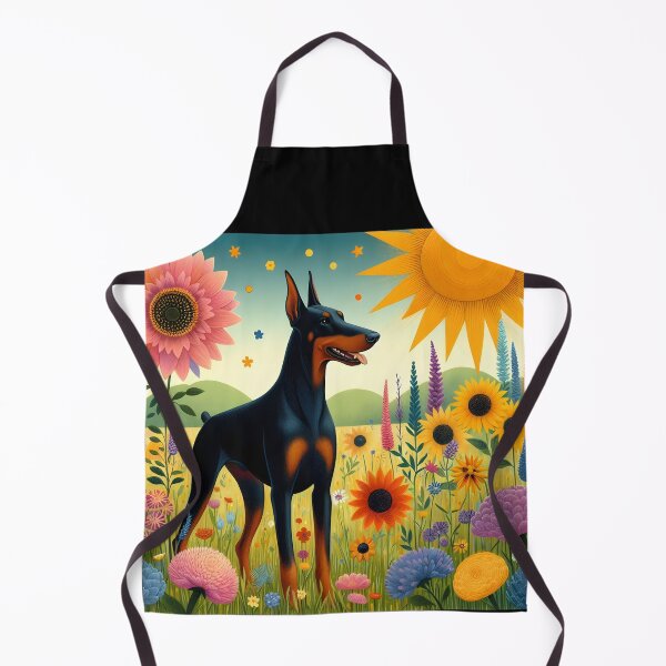 Item preview, Floral dobermann cute dog portrait illustration on summer meadow designed and sold by EmeraldeaArt.