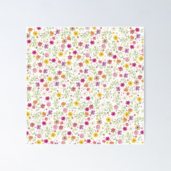 Item preview, Bright Colourful Ditsy Flower Pattern On White designed and sold by IrisAndIvy.