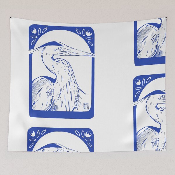 Item preview, Blue Heron With Flowers designed and sold by BeeMaiArt.