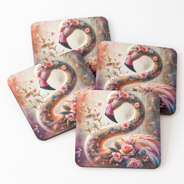 Item preview, Delicate pastel pink floral flamingo art designed and sold by EmeraldeaArt.