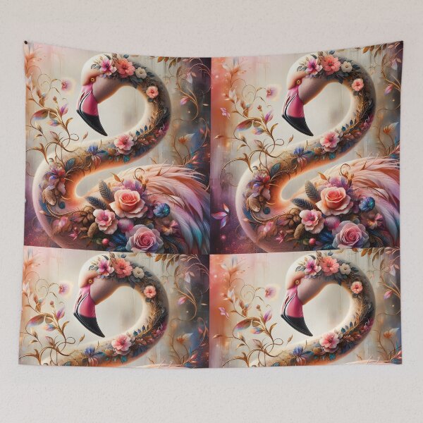 Item preview, Delicate pastel pink floral flamingo art designed and sold by EmeraldeaArt.