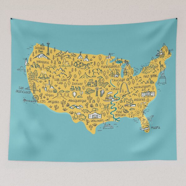 Item preview, Fun hand drawn USA Map designed and sold by talva_&_pen.