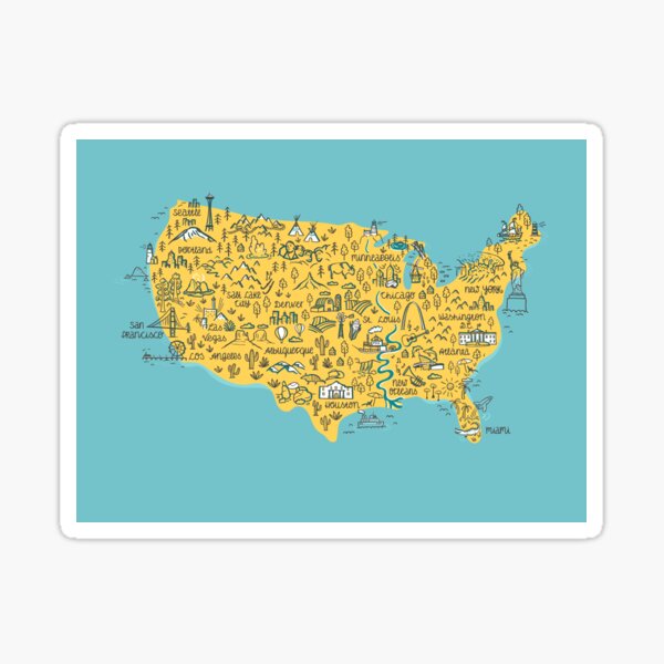 Item preview, Fun hand drawn USA Map designed and sold by talva_&_pen.