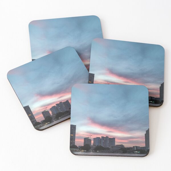 Item preview, A scenic view of the Chao Phraya River in Bangkok at dusk, with several buildings silhouetted against a colorful sky.  designed and sold by BARTISTA DESIGN.