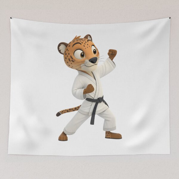 Item preview, cartoon karate and taekwon-do leopard mascot designed and sold by DuskTillDown.